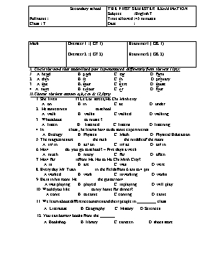 The first semester examination subject  English 7